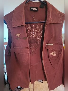 Harley Davidson Women’s Brown Embroidered Utility Vest Jacket XL
